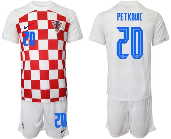 Herren Kroatien Heimtrikot WM-2022 weiß Rot Kaufen Kurzarm + Kurze Hosen PETKOVIC #20