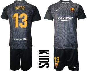 Kinder FC Barcelona 2020-2021 Goalkeeper schwarz Kurzarm + Kurze Hosen NETO 13