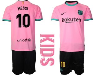 MESSI 10 FC Barcelona 2020-2021 Ausweichtrikot Set rosa Kurzarm + schwarz Kurze Hosen