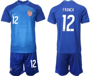 FRANCH 12 United States Auswärtstrikot WM 2022 blau USA Trikotsatz Kurzarm + Kurze Hosen