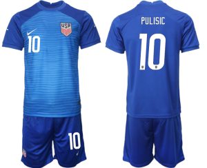 Fußballtrikot für Herren United States Away Kit WM 2022 USA blau Trikotsatz PULISIC 10