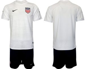 Fußballtrikot für Herren USA Heimtrikot WM 2022 weiß Kurzarm + schwarz Kurze Hosen