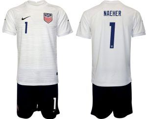 Herren Fussballtrikots USA Heimtrikot WM 2022 T-shirt Weiß Schwarz mit Aufdruck NAEHER 1