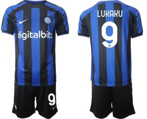 Herren Inter Mailand 2022-2023 Heimtrikot Blau Trikotsatz Online Bestellen mit Aufdruck LUKAKU 9