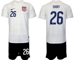 Herren USA Heimtrikot T-Shirt WM 2022 Weiß Schwarz Trikotsatz Kurzarm + Kurze Hosen SHORT 26