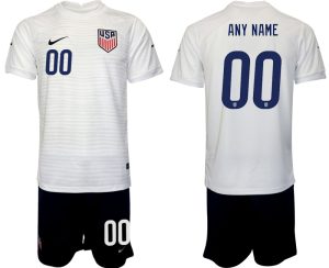 Herren USA Heimtrikot WM 2022 T-shirt weiß Kurzarm + schwarz Kurze Hosen