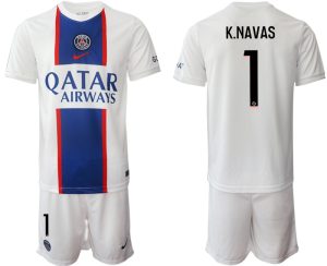 K.NAVAS 1 Paris Saint Germain PSG Auswärtstrikot 2022/23 Weiß Kurzarm + Kurze Hosen