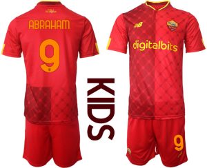 Kinder AS Roma 2022/23 Heimtrikot Rot Trikotsatz Kurzarm + Kurze Hosen mit Aufdruck ABRAHAM 9