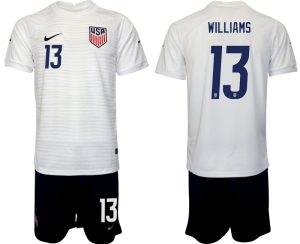 Neuen USA Heimtrikot WM 2022 Weiß Schwarz Fußballtrikots Set mit Aufdruck WILLIAMS 13