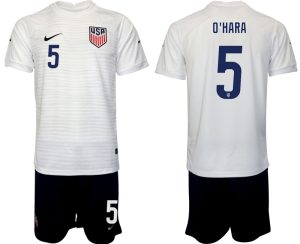Neues Herren USA Heimtrikot WM 2022 Weiß Kurzarm + Schwarz Kurze Hosen O'HARA 5