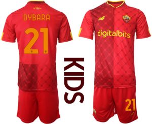 Neues Kinder AS Roma 2022/23 Heimtrikot Rot Fußballtrikots Set mit Aufdruck DYBARA 21