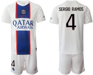 Paris Saint Germain PSG Auswärtstrikot 2022/23 Weiß Trikotsatz mit Aufdruck SERGIO RAMOS 4