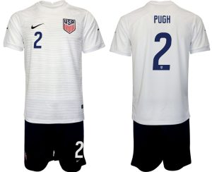 USA Heimtrikot WM 2022 T-shirt Weiß Schwarz für Herren mit Aufdruck PUGH 2