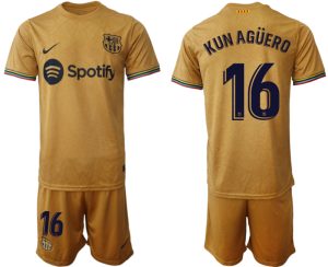 FC Barcelona 2022-23 Auswärtstrikot goldene Away Shirt für Herren KUN AGÜERO 16