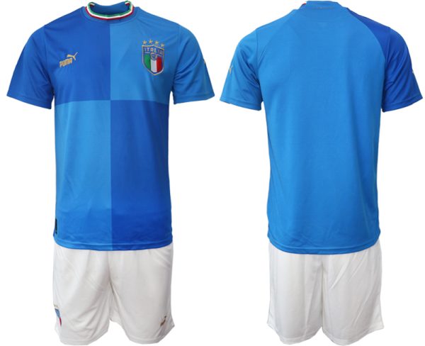 Italien EURO 2022 Heimtrikots blau Kurzarm + weiß Kurze Hosen