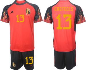 Fußballtrikot für Herren Belgien WM 2022 Heimtrikot rot schwarz Trikotsatz CASTEELS 13