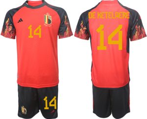 Fußballtrikot für Herren Belgien WM 2022 Heimtrikot rot schwarz Trikotsatz DE KETELAERE 14
