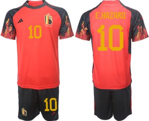 Fußballtrikot für Herren Belgien WM 2022 Heimtrikot rot schwarz Trikotsatz E.HAZARD 10