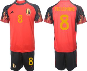 Fußballtrikot für Herren Belgien WM 2022 Heimtrikot rot schwarz Trikotsatz TIELEMANS 8