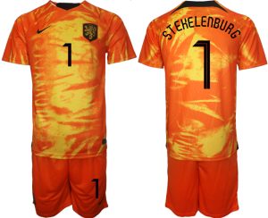Herren Niederlande 2022-23 Heimtrikot orange Trikotsatz Kurzarm + Kurze Hosen STEKELENBURG 1