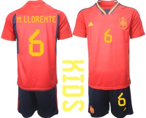 Kinder Spanien WM 2022 Heimtrikot Teampower Rot mit Aufdruck M.LLORENTE 6