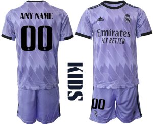 Real Madrid Kurzarm T-Shirt Auswärtstrikot 2022/23 Junior Lila Trikotsatz für Kinder