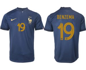 BENZEMA #19 Frankreich FIFA WM Katar 2022 marineblau Heimtrikot Kurzarm für Herren