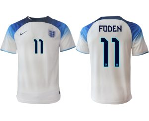England FIFA WM Katar 2022 weiß blau Herren Heimtrikot mit Namen FODEN 11