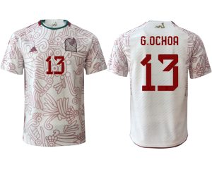 Herren Mexiko FIFA WM Katar 2022 Auswärtstrikot weiß rot Kurzarm G.OCHOA 13