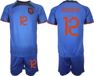 Herren Niederlande Auswärtstrikot blau Fußball WM 2022 Kurzarm + Kurze Hosen RENSCH 12