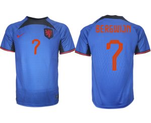 Herren Niederlande Auswärtstrikot blau Fußball WM 2022 Kurzarm mit Namen BERGWIJN 7