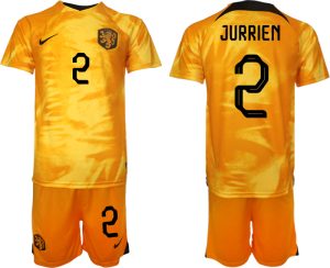 Herren Niederlande Heimtrikot WM 2022 Fußballtrikot Orange Kurzarm mit Aufdruck JURRIEN 2