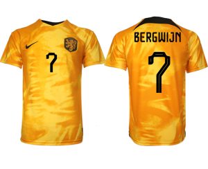 Herren Niederlande Heimtrikot WM 2022 Orange Fußballtrikot mit Aufdruck BERGWIJN 7