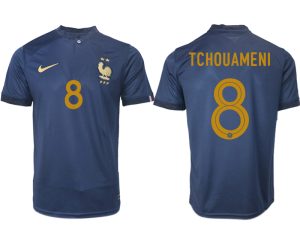Kaufe Neue Fußballtrikots Frankreich FIFA WM Katar 2022 marineblau Heimtrikot TCHOUAMENI 8