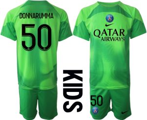 Kinder Paris Saint Germain PSG 2022-23 Torwarttrikot Kurzarm grün mit Namen DONNARUMMA 50