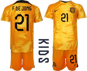 Kinderheim Nationalmannschaft Trikot Niederlande 2022-23 mit Aufdruck F.DE JONG 21