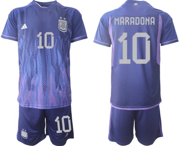 Argentinien FIFA WM Katar 2022 Auswärtstrikot Lila Trikotsatz für Herren MARADONA 10