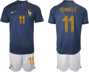 DEMBELE #11 Herren Frankreich FIFA WM Katar 2022 Heimtrikot Marineblau Fußballtrikots Trikotsatz