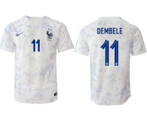 Fußballtrikot für Herren Frankreich Fußball WM 2022-23 Auswärtstrikot weiß Kurzarm DEMBELE 11