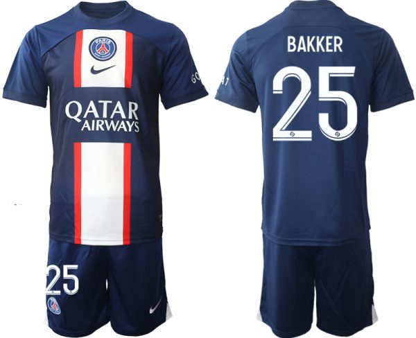 Neuen Herren Paris Saint Germain PSG 2022-23 Heimtrikot blau mit Aufdruck BAKKER 25