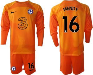 Herren Chelsea FC 2023 Torwarttrikot orange Langärmeliges mit Aufdruck MENDY 16