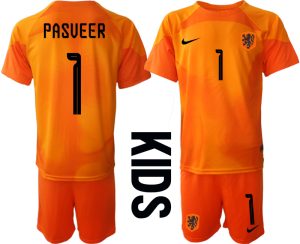 Kinder Niederlande Torwarttrikot 2022-23 orange Trikotsatz Kit Outlet PASVEER 1