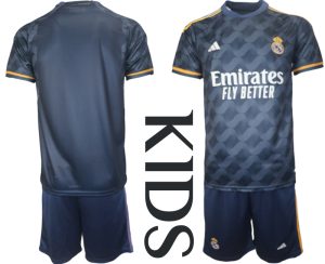 Kinder Real Madrid 2023-24 Auswärtstrikots Kurzarm + Kurze Hosen