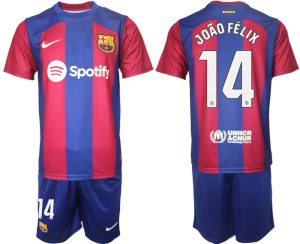 Billig FC Barcelona 2023-2024 Fußballtrikots Set mit namen JOÂO FÉLIX 14