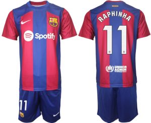 Billig FC Barcelona 2023-2024 Fußballtrikots Set mit namen RAPHINHA 11