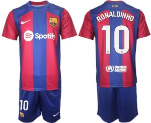Billig FC Barcelona 2023-2024 Fußballtrikots Set mit namen RONALDINHO 10